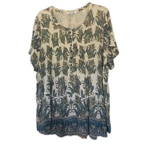 Rose & Olive Floral  Blouse Size 2XL Cream/Multi